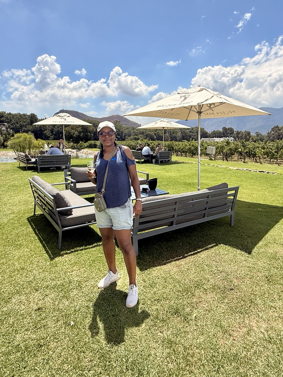 Leanna enjoying time off the bike at a Franschhoek vineyard
